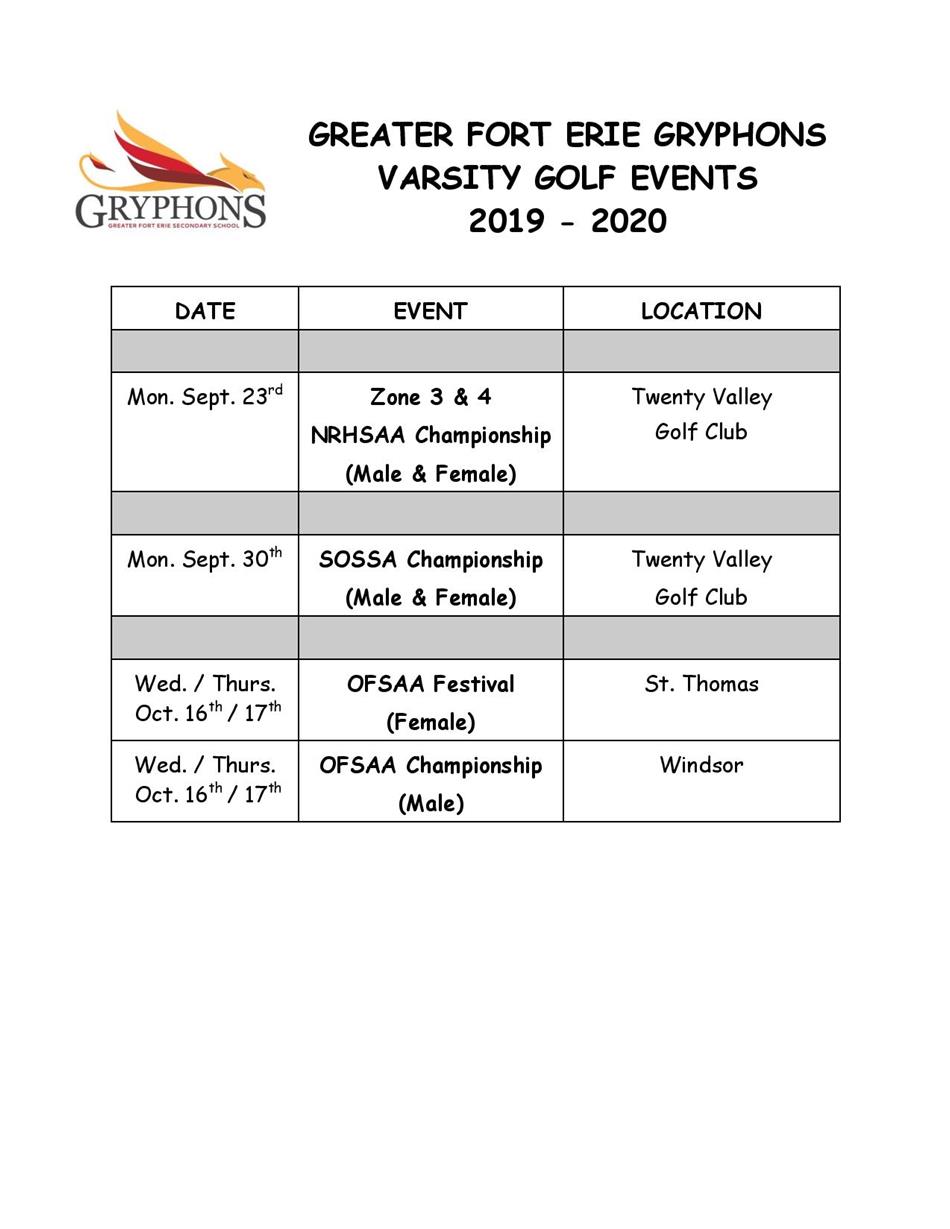 2019-20 - Golf Schedule-Sept 13