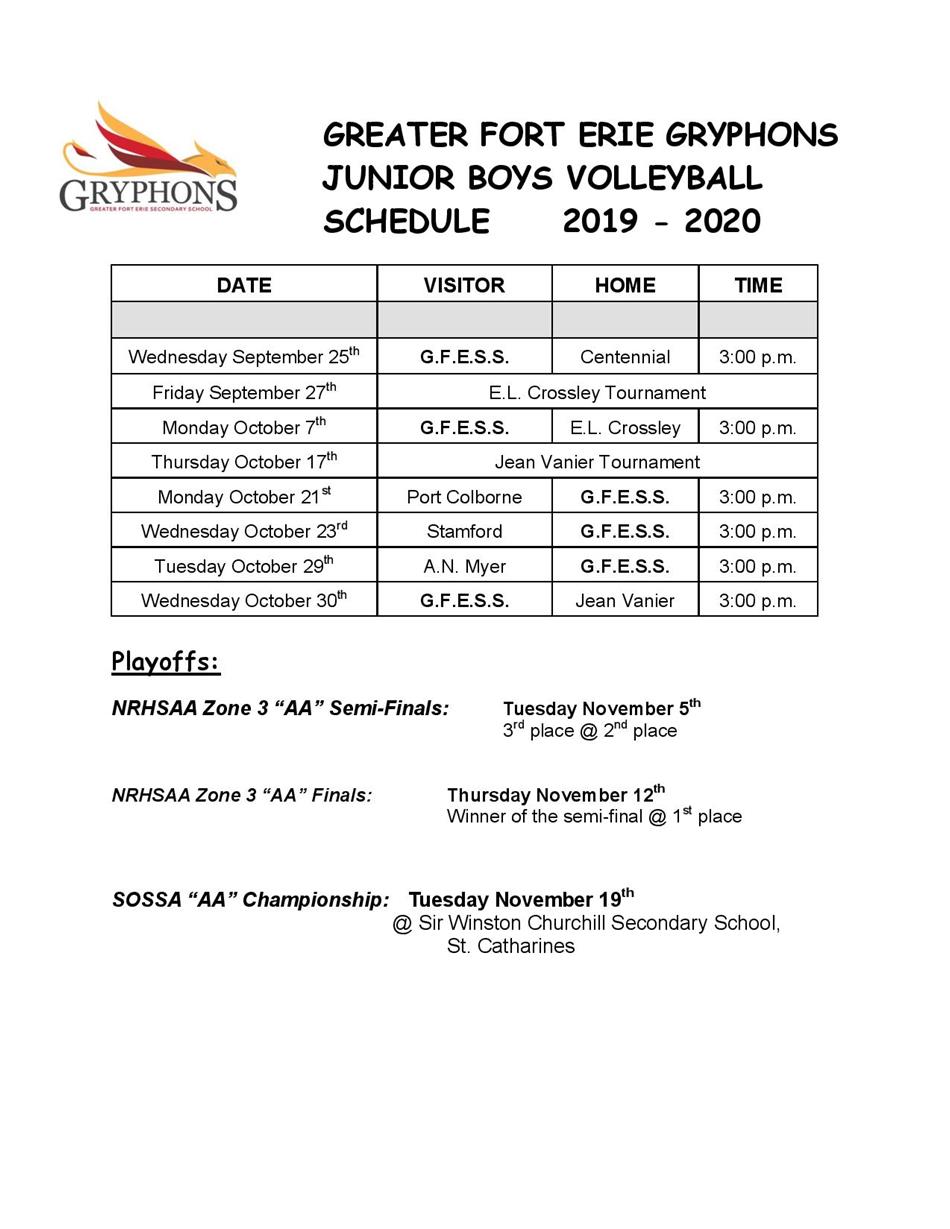 2019-20 - Junior Boys Volleyball Schedule