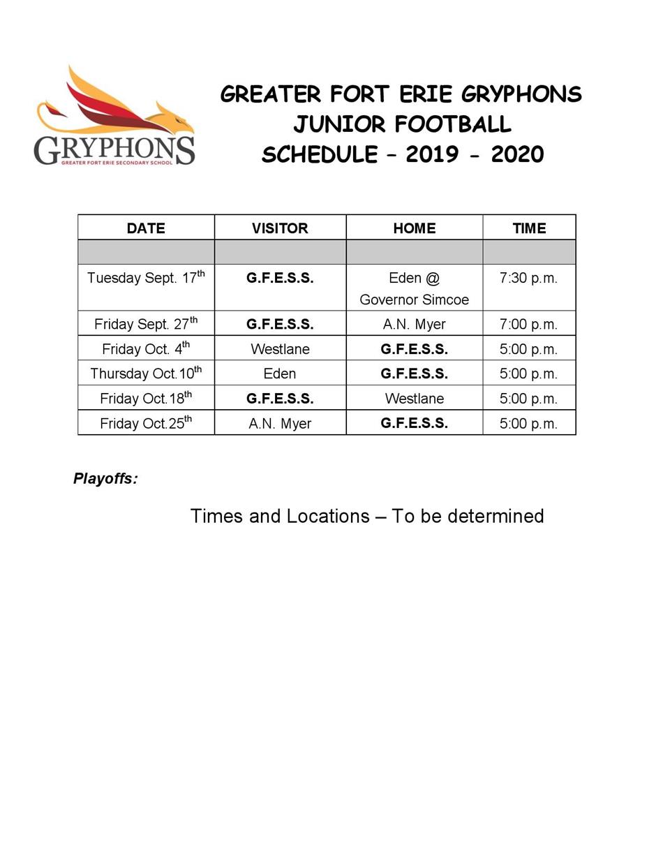 2019-20 -  Junior Football Schedule - v2 - Sept 19