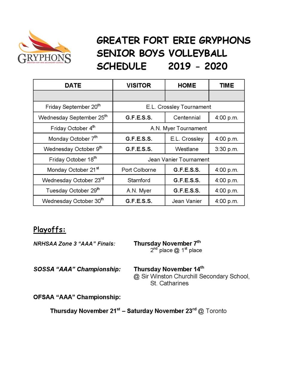 2019-20 - Senior Boys Volleyball Schedule