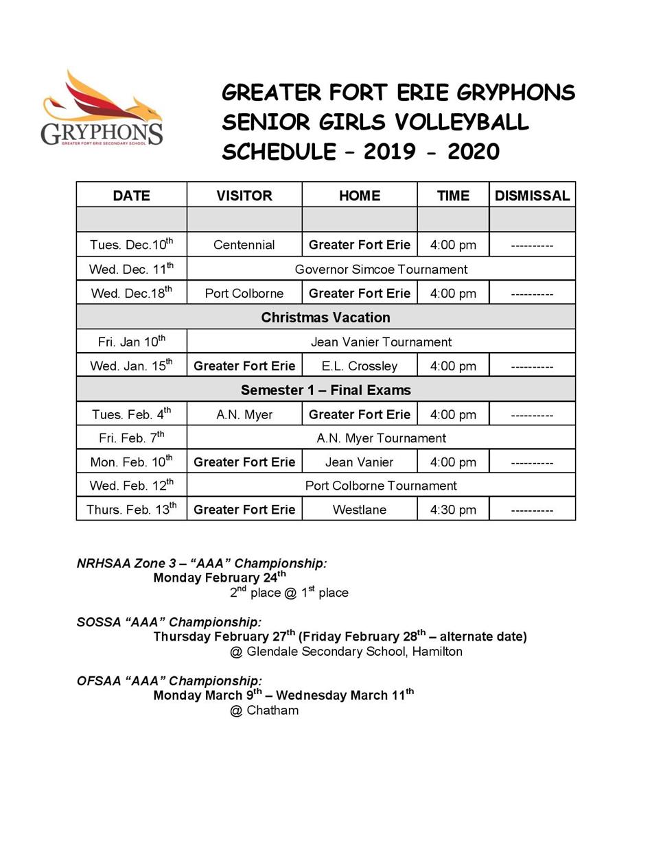 2019-20 - Senior Girls Volleyball Schedule