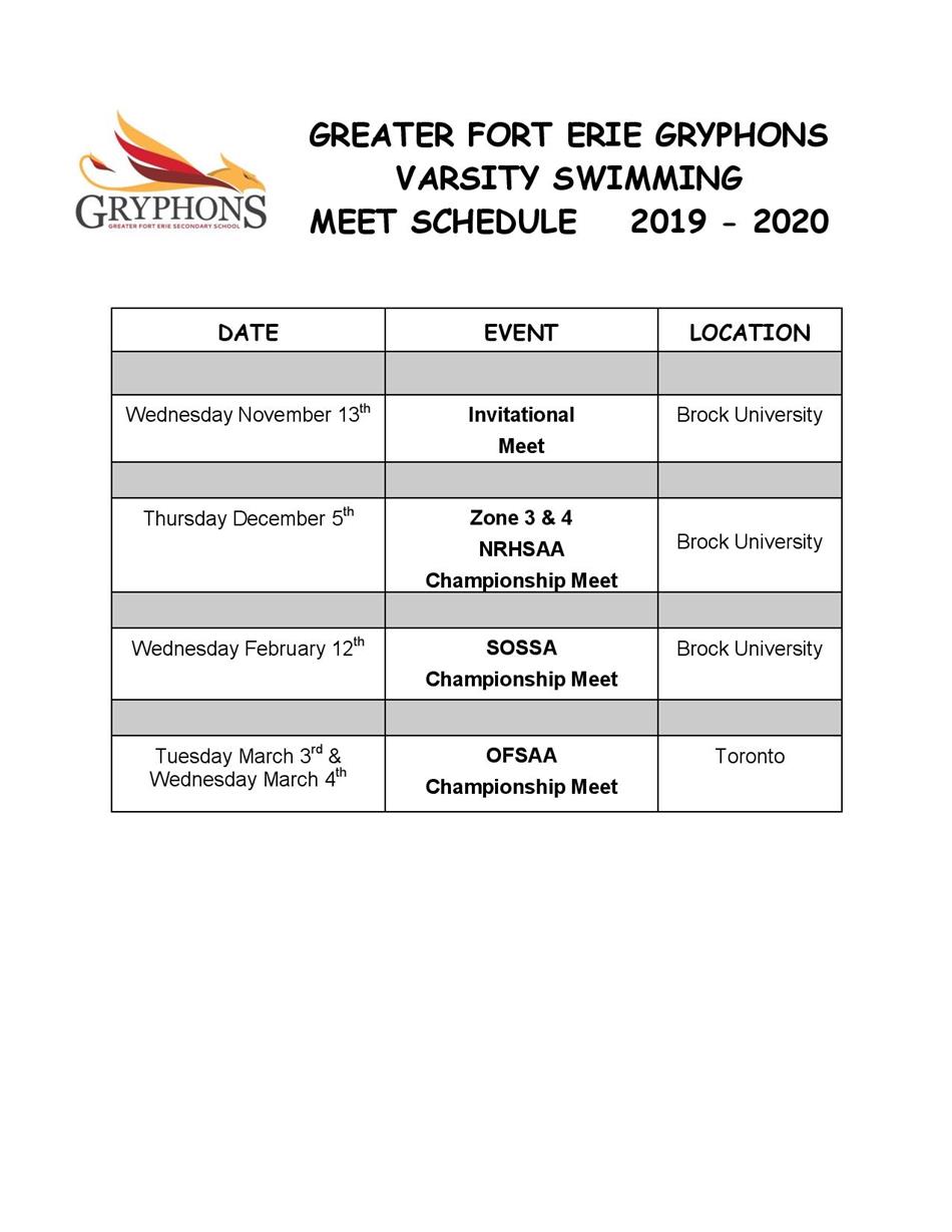 2019-20 - Swimming Schedule