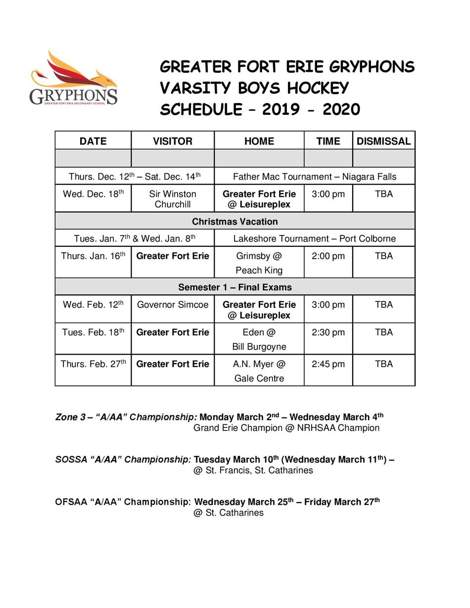 2019-20 - Varsity Boys Hockey Schedule